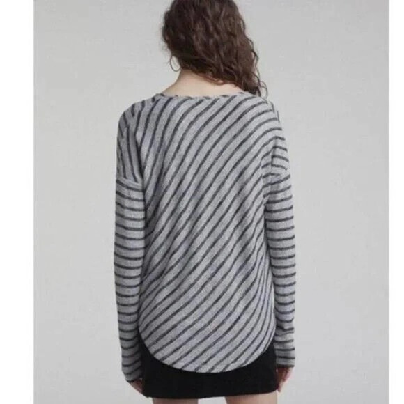 Rag and Bone STRIPED HUDSON VEE LONG SLEEVE Sweater Knit Top Chevron V n… - Picture 2 of 6